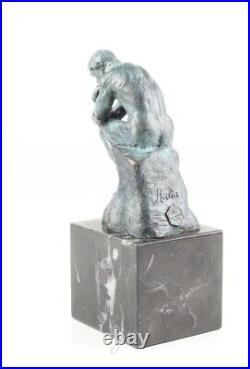 BRONZE SCULPTURE on MARBLE BASE of the thinker THE THINKER statue FIGURE antique EJA81