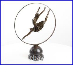 BRONZE SCULPTURE on MARBLE BASE ring dancer DANCE decoration FIGURE statue EJA0138