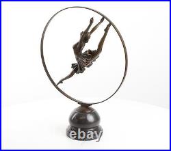 BRONZE SCULPTURE on MARBLE BASE ring dancer DANCE decoration FIGURE statue EJA0138