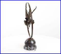 BRONZE SCULPTURE on MARBLE BASE ring dancer DANCE decoration FIGURE statue EJA0138