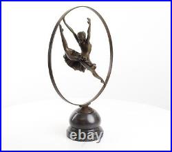 BRONZE SCULPTURE on MARBLE BASE ring dancer DANCE decoration FIGURE statue EJA0138