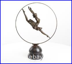 BRONZE SCULPTURE on MARBLE BASE ring dancer DANCE decoration FIGURE statue EJA0138