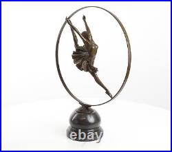 BRONZE SCULPTURE on MARBLE BASE ring dancer DANCE decoration FIGURE statue EJA0138