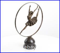 BRONZE SCULPTURE on MARBLE BASE ring dancer DANCE decoration FIGURE statue EJA0138