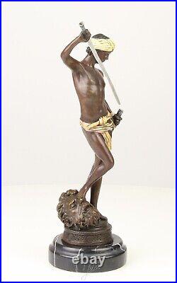 BRONZE SCULPTURE on marble base DAVID, victory over GOLIATH statue FIGURE decoration