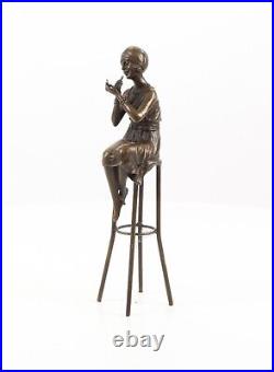 BRONZE SCULPTURE woman bar stool statue figure DECORATION A little rouge EJA0343.2
