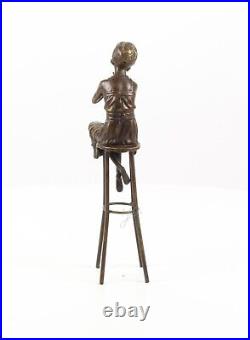 BRONZE SCULPTURE woman bar stool statue figure DECORATION A little rouge EJA0343.2