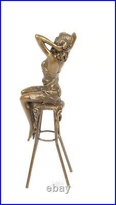 BRONZE SCULPTURE woman on bar stool statue figure decoration antique jma231.2