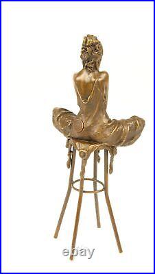 BRONZE SCULPTURE woman on bar stool statue figure decoration erotic nude eja0303.2