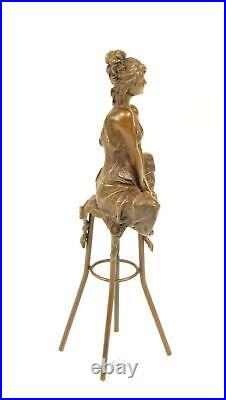 BRONZE SCULPTURE woman on bar stool statue figure decoration erotic nude eja0303.2