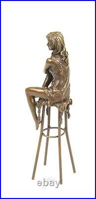 BRONZE SCULPTURE woman on bar stool statue figure decoration erotic nude eja0304