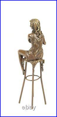 BRONZE SCULPTURE woman on bar stool statue figure decoration erotic nude eja0304