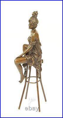 BRONZE SCULPTURE woman on bar stool statue figure decoration woman erotic eja0307