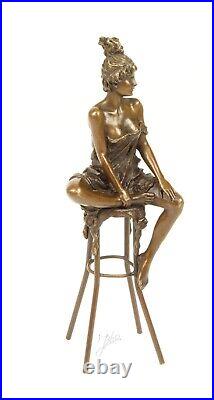 BRONZE SCULPTURE woman on bar stool statue figure decoration woman erotic eja0307