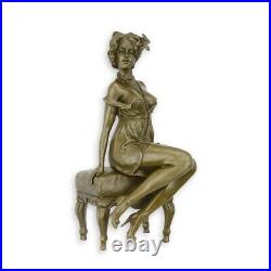 BRONZE SCULPTURE woman on stool in lingerie EROTIC figure STATUE decoration EJA0068