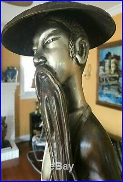 BRONZE Stunning 4' tall Asian Man Statue with silver overlay magnificently made