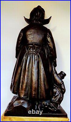 BRONZE antique sculpture statue made in 1879. German table art GIRL WITH A DOLL