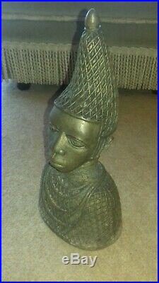 Beautiful Rare Antique Africa African Bronze Benin Hand Made Head Statue