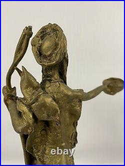 Big 12 AFRICAN Benin Bronze Hand Made TRIBAL Statue Art Water Gift Sharing