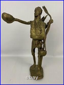 Big 12 AFRICAN Benin Bronze Hand Made TRIBAL Statue Art Water Gift Sharing
