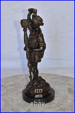 Blackamoor Candle Holder Made of Bronze Statue Mounted on Marble 9 x 4 x 17H