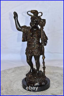 Blackamoor Candle Holder Made of Bronze Statue Mounted on Marble 9 x 4 x 17H