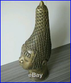 Bronze African Benin Sculpture Queen Mother head statue Africa Art Hand Made