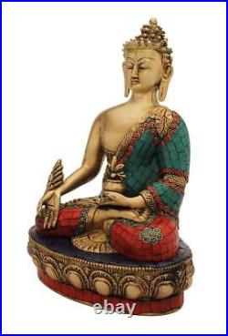 Bronze Antique Hand Made Buddha Brass Statue Turquoise Tibet Nepal Décor 12