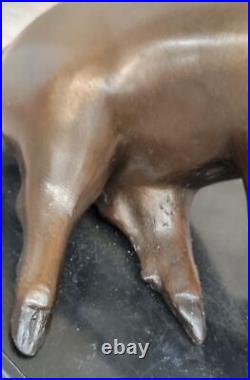 Bronze Art Deco Farm Decor Happy Pig Hand Made Detailed Statue Marble Figure Art