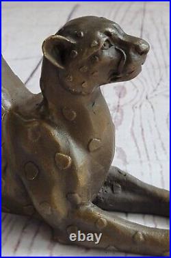 Bronze Black Panther cat Cheetah lion sculpture Statue Figurine Hand Made Deal