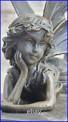 Bronze Children Fairy Girl Book End Bookends Hand Made Sculpture Figurine Statue