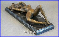 Bronze Figure A Reclining Of A Female Nude Nude Decorative Statue Signed Marchi