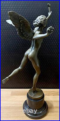 Bronze Figure Angel with Torch Sculpture Figure Antique Style Bronze Statue Decor