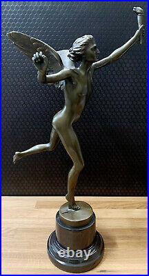 Bronze Figure Angel with Torch Sculpture Figure Antique Style Bronze Statue Decor