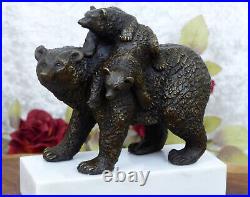 Bronze Figure Bear Family Bear Bronze Marble Sculpture Brown Bear Figure Statue Decor