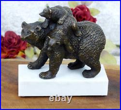 Bronze Figure Bear Family Bear Bronze Marble Sculpture Brown Bear Figure Statue Decor