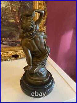 Bronze Figure Bronze Sculpture Antique Satyr and Nymph on Marble Base