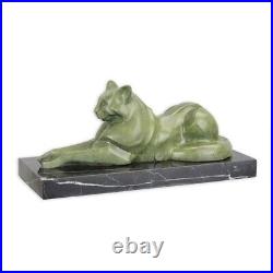 Bronze Figure Bronze Statue Bronze Cat Lying on Marble Base Decoration EJA0143
