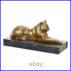 Bronze Figure Bronze Statue Bronze Cat Lying on Marble Base Decoration EJA0393