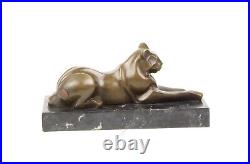 Bronze Figure Bronze Statue Bronze Cat Lying on Marble Base Decoration EJA0393