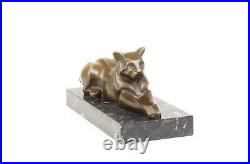 Bronze Figure Bronze Statue Bronze Cat Lying on Marble Base Decoration EJA0393