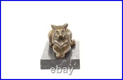 Bronze Figure Bronze Statue Bronze Cat Lying on Marble Base Decoration EJA0393