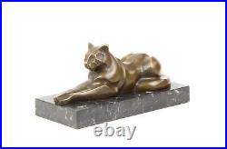 Bronze Figure Bronze Statue Bronze Cat Lying on Marble Base Decoration EJA0393