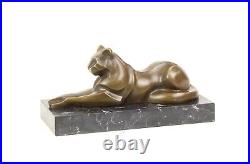 Bronze Figure Bronze Statue Bronze Cat Lying on Marble Base Decoration EJA0393