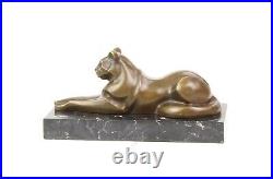 Bronze Figure Bronze Statue Bronze Cat Lying on Marble Base Decoration EJA0393