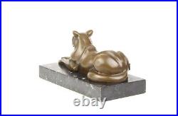 Bronze Figure Bronze Statue Bronze Cat Lying on Marble Base Decoration EJA0393