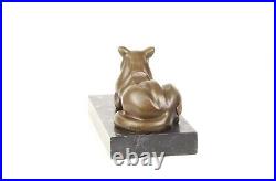 Bronze Figure Bronze Statue Bronze Cat Lying on Marble Base Decoration EJA0393