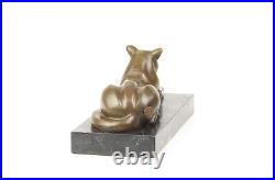 Bronze Figure Bronze Statue Bronze Cat Lying on Marble Base Decoration EJA0393