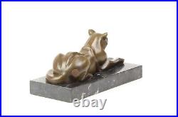 Bronze Figure Bronze Statue Bronze Cat Lying on Marble Base Decoration EJA0393