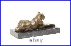 Bronze Figure Bronze Statue Bronze Cat Lying on Marble Base Decoration EJA0393